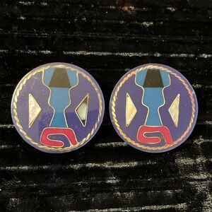 Unique Vintage Resin Acrylic Abalone MOP Inlay Southwestern Clip On Earrings